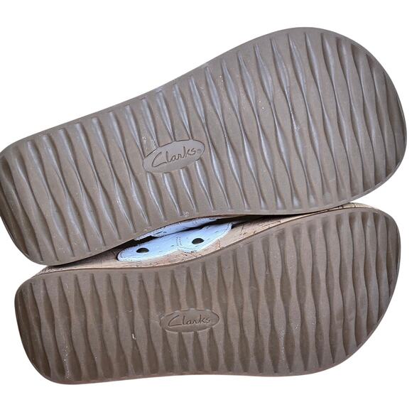 Clarks Artisan Sandals Palima Palm Laser Cut Thong Cork Wedge White Womens Sz 8 - Picture 8 of 10